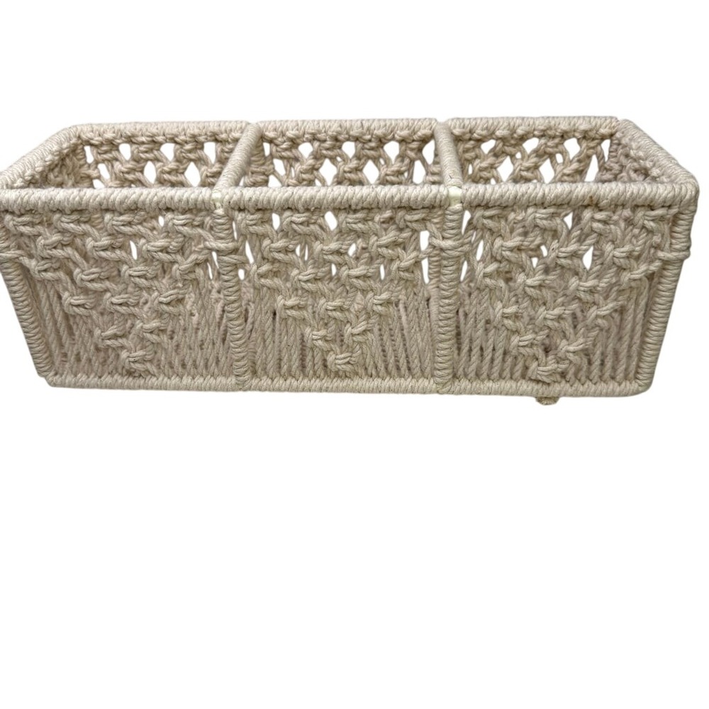 Macrame Handcrafted Desk Office Organizer Magazine Book Bill Holder‎ Boho Beige